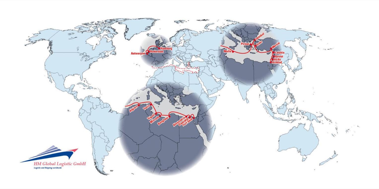 欧洲-地中海海运航线地图
