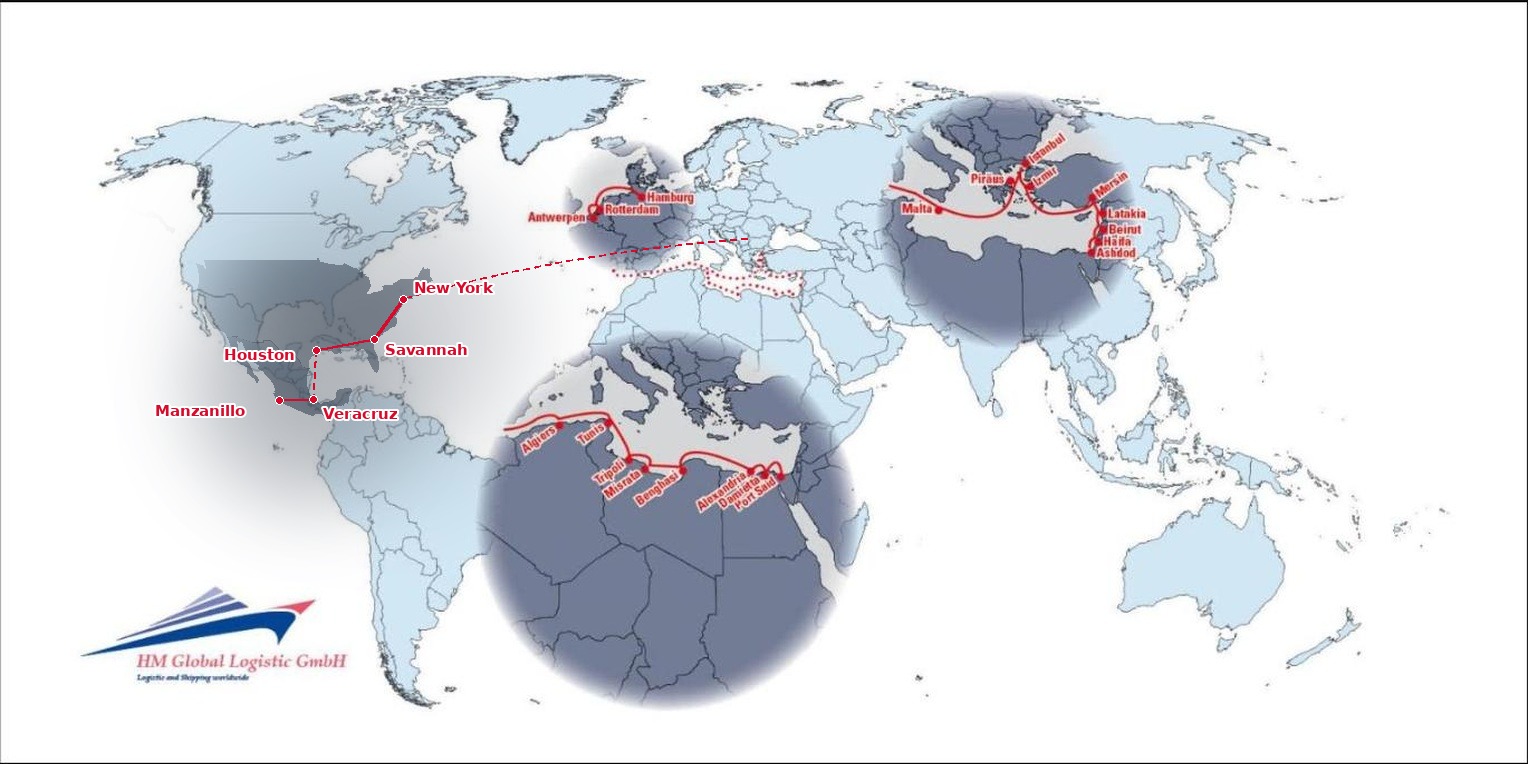 Karte Seeweg Europa - Nord-/Mittelamerika